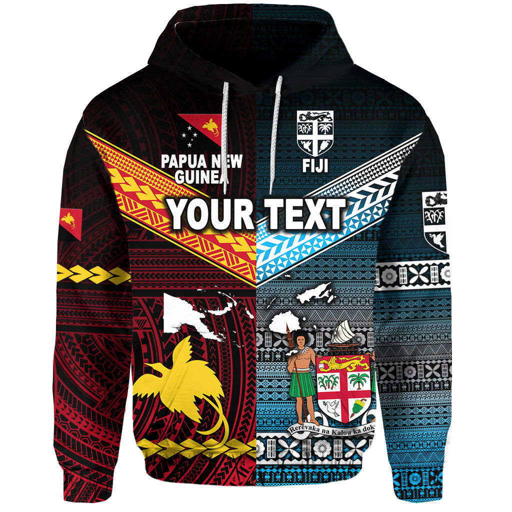 Custom Papua New Guinea Fiji Hoodie Polynesian Tapa Together Blue LT8 - Polynesian Pride