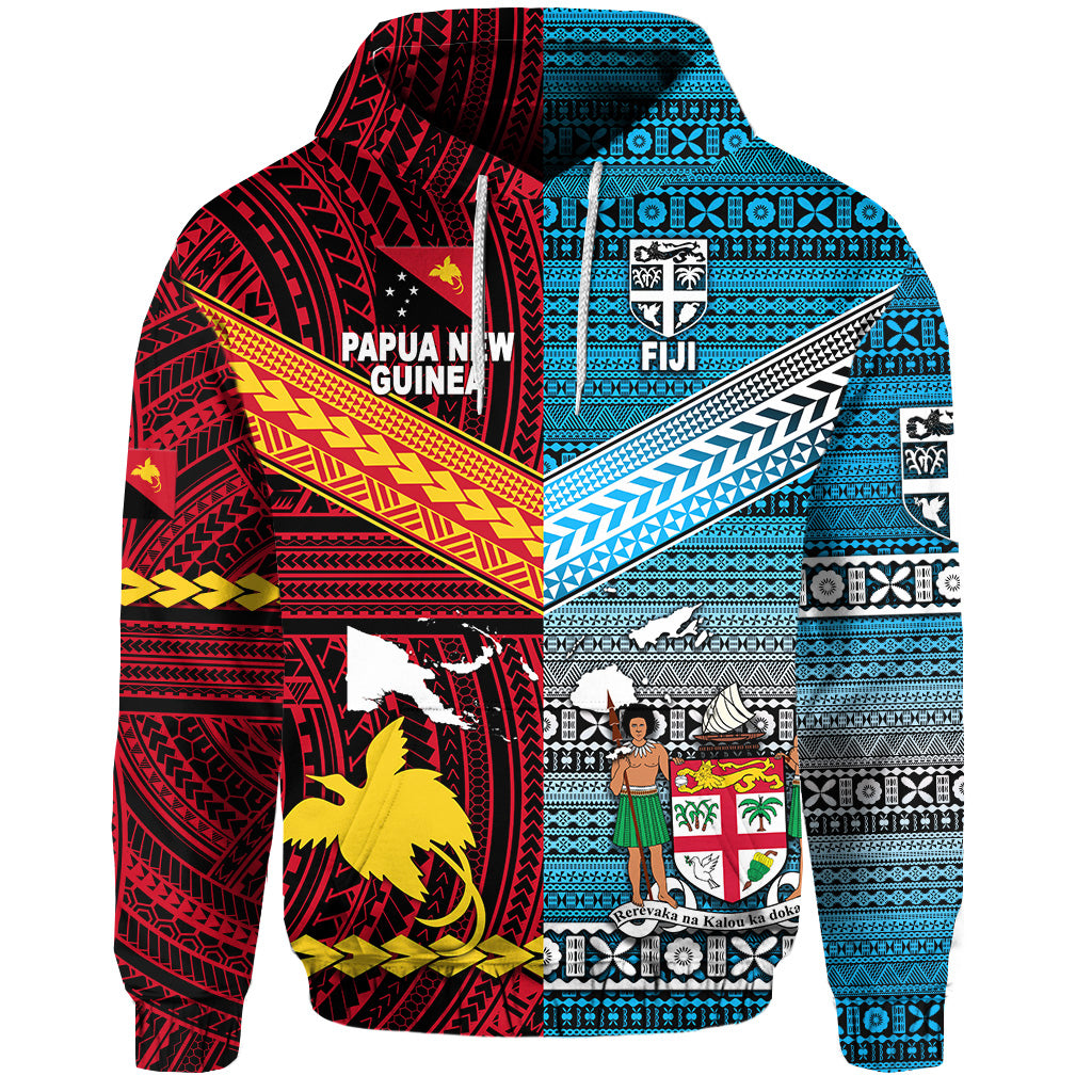 Custom Papua New Guinea Fiji Hoodie Polynesian Tapa Together Bright Color, Custom Text and Number LT8 - Polynesian Pride