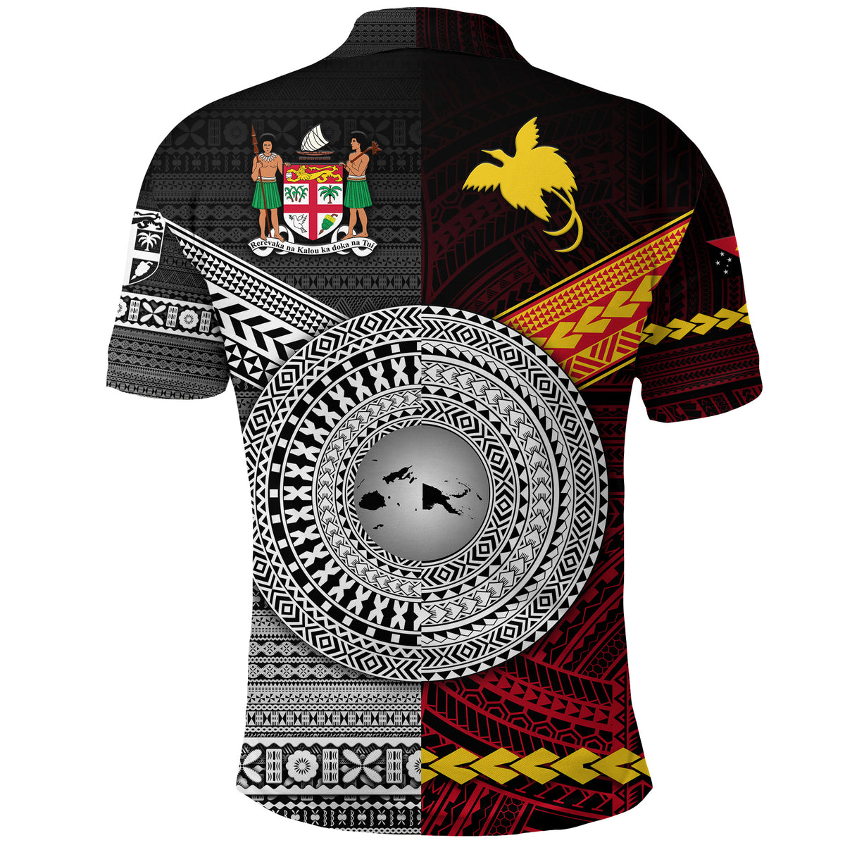 Custom Papua New Guinea Fiji Polo Shirt Polynesian and Tapa Together Black LT8 - Polynesian Pride