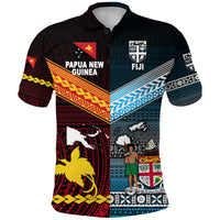 Custom Papua New Guinea Fiji Polo Shirt Polynesian and Tapa Together Blue, Custom Text and Number LT8 - Polynesian Pride
