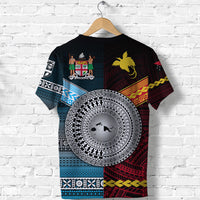 Papua New Guinea Polynesian And Fiji Tapa Together T Shirt Blue LT8 - Polynesian Pride