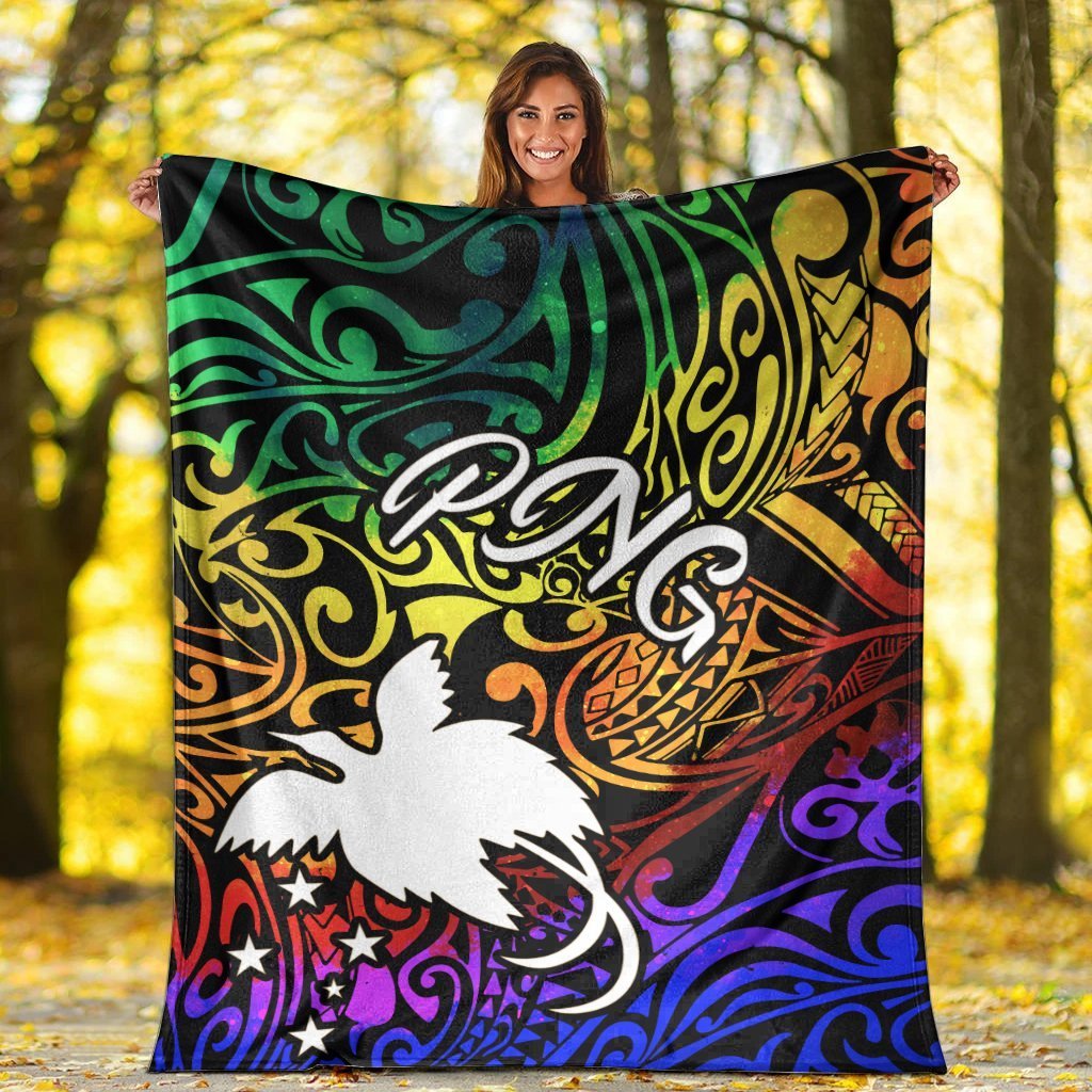 Papua New Guinea Premium Blanket - Rainbow Polynesian Pattern - Polynesian Pride