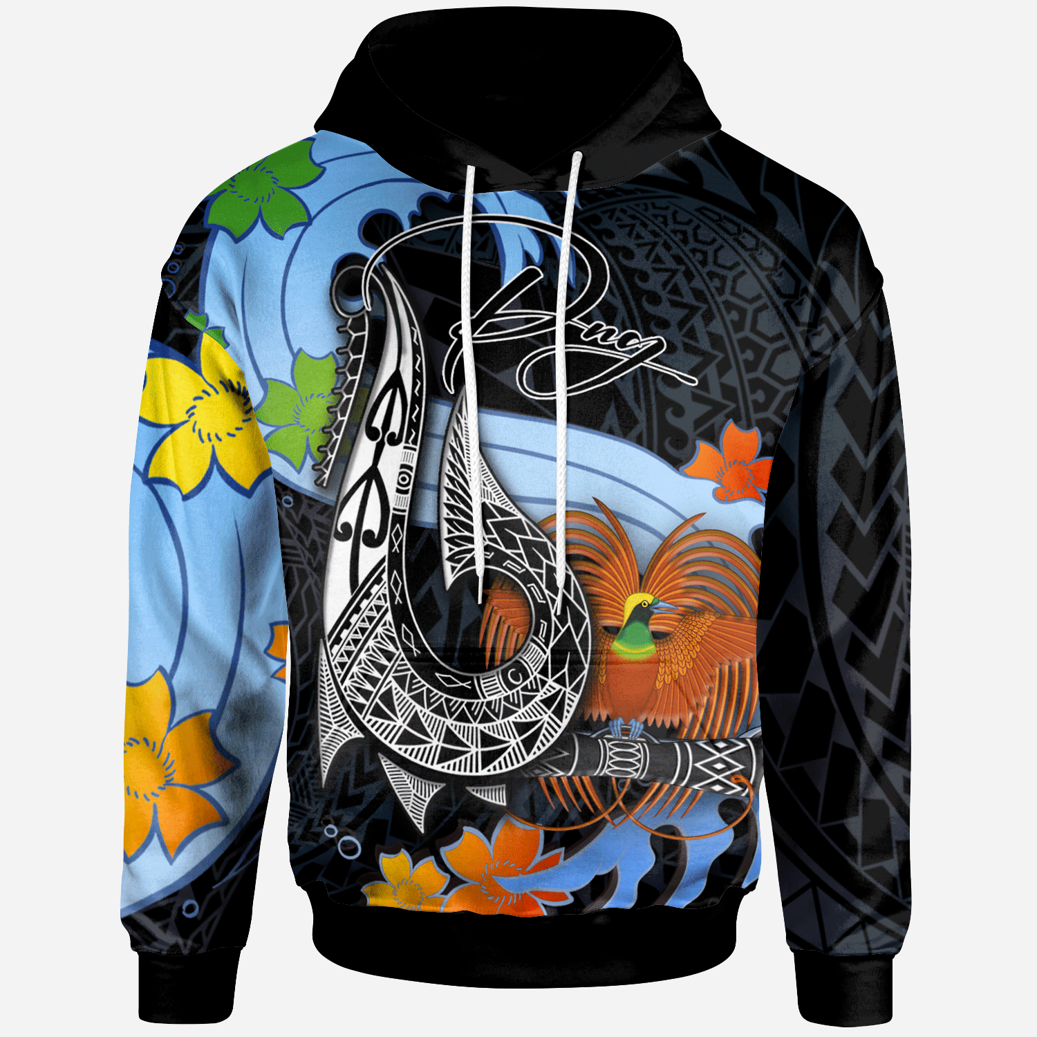 Papua New Guinea Hoodie Fish Hooks and Wave Unisex Black - Polynesian Pride