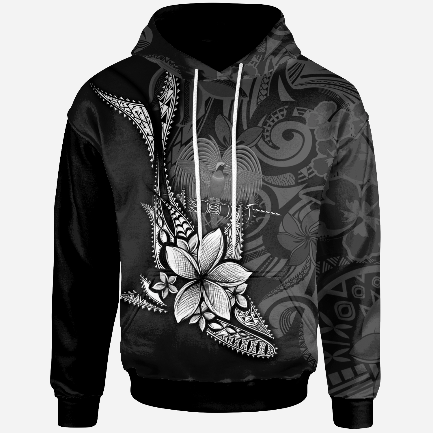 Papua New Guinea Custom Hoodie Fish With Plumeria Flowers Style Unisex Black - Polynesian Pride