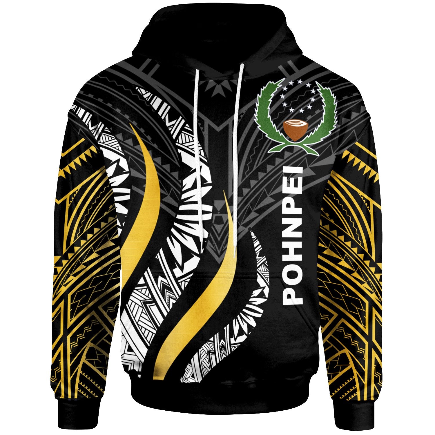 Pohnpei Hoodie Pohnpei Strong Fire Pattern Gold Unisex Black - Polynesian Pride