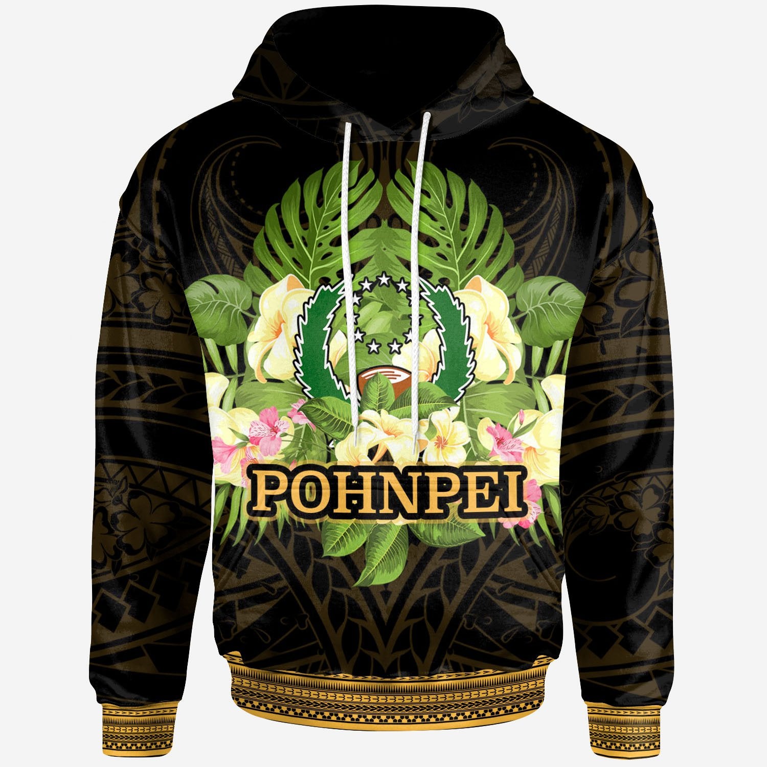 Pohnpei Hoodie Polynesian Gold Patterns Collection Unisex Black - Polynesian Pride