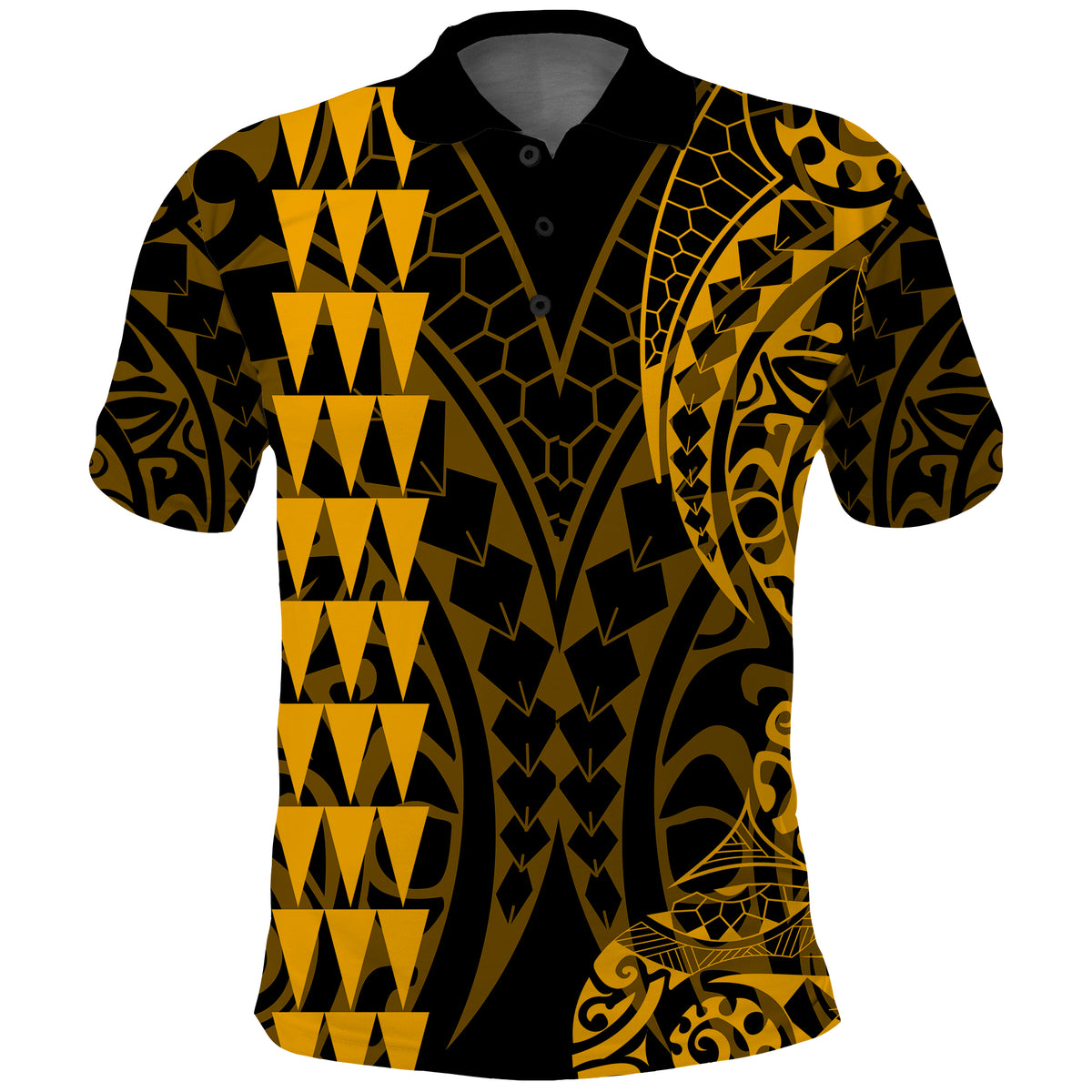 Kakau Polynesian Tribal Polo Shirt LT13 Gold - Polynesian Pride