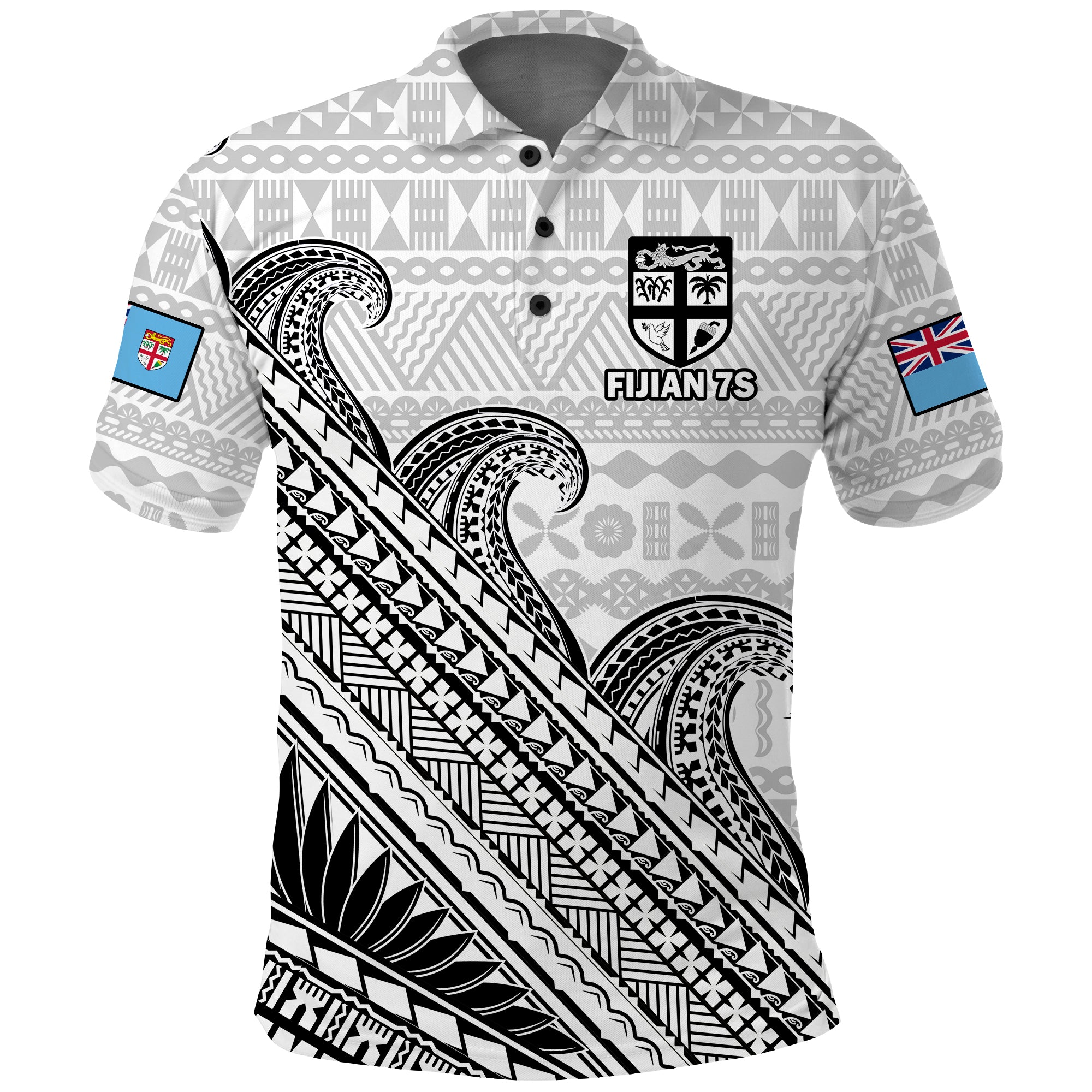 Fiji Sevens Rugby Polo Shirt Fijian 7s Tapa Polynesian Art LT14 White - Polynesian Pride