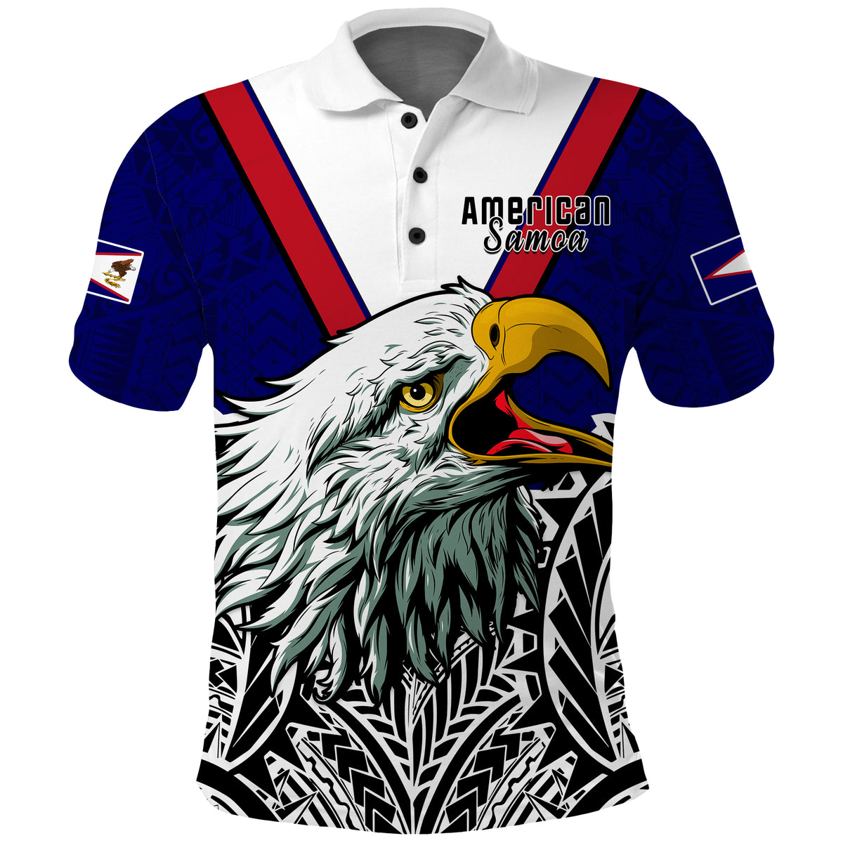 American Samoa Polo Shirt Bald Eagle Mix Polynesian LT13 Adult Blue - Polynesian Pride