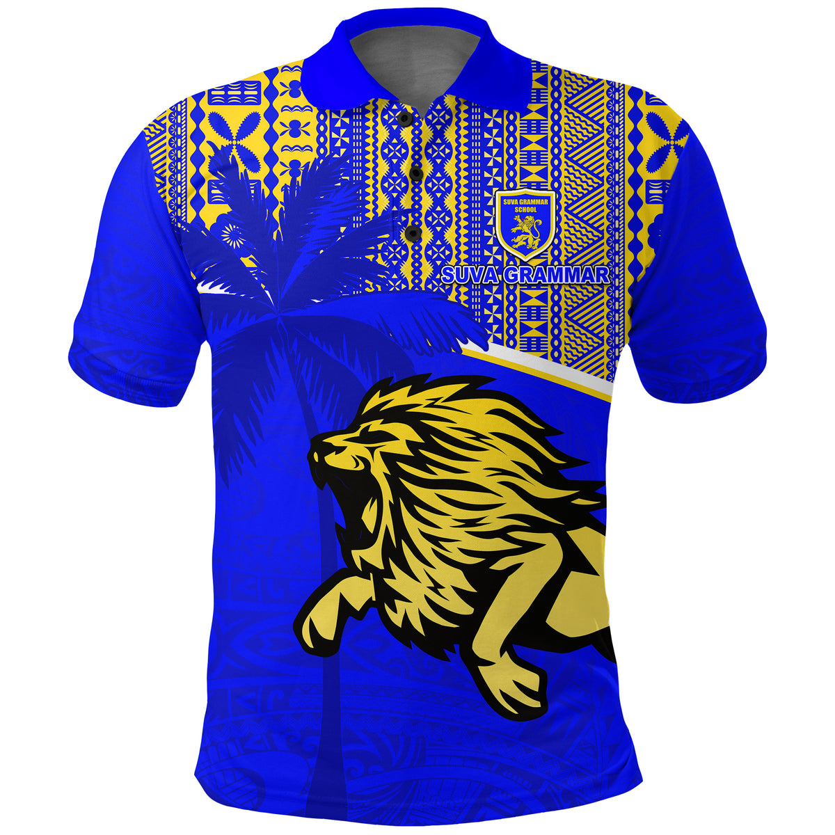 Suva Grammar School Polo Shirt Spirit Lion LT13 Unisex Blue - Polynesian Pride