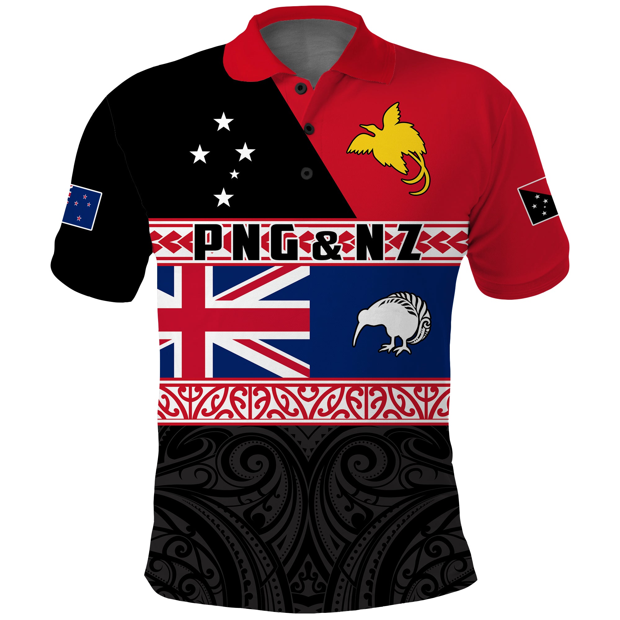 Papua New Guinea New Zealand Polo Shirt Maori PNG and NZ LT13 Unisex Black - Polynesian Pride