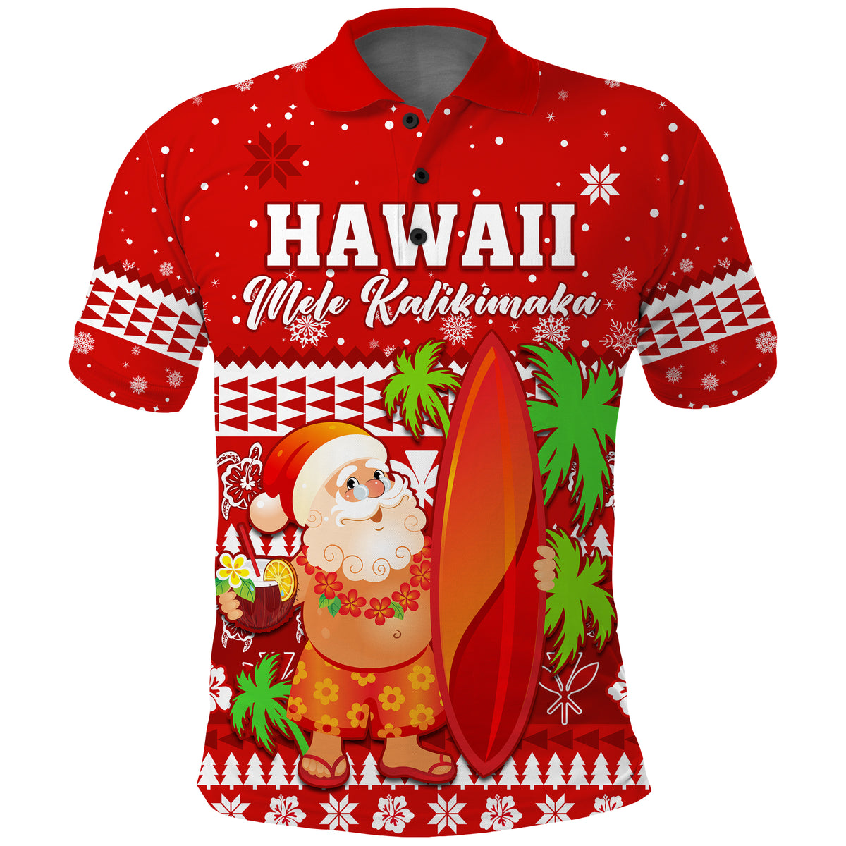 Mele Kalikimaka Polo Shirt Santa Claus Hawaii Christmas LT13 Unisex Red - Polynesian Pride