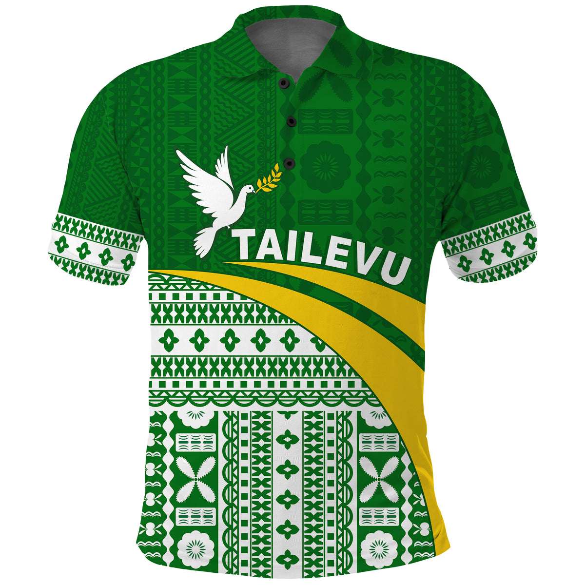(Custom Text and Number) Tailevu Rugby Polo Shirt Fiji Rugby Tapa Pattern Green LT13 - Polynesian Pride