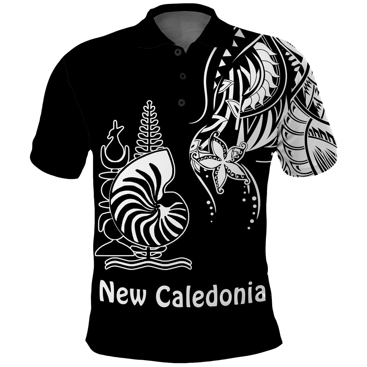 Custom New Caledonia Polo Shirt Emblem Nautilus Shell Version Black LT13 - Polynesian Pride