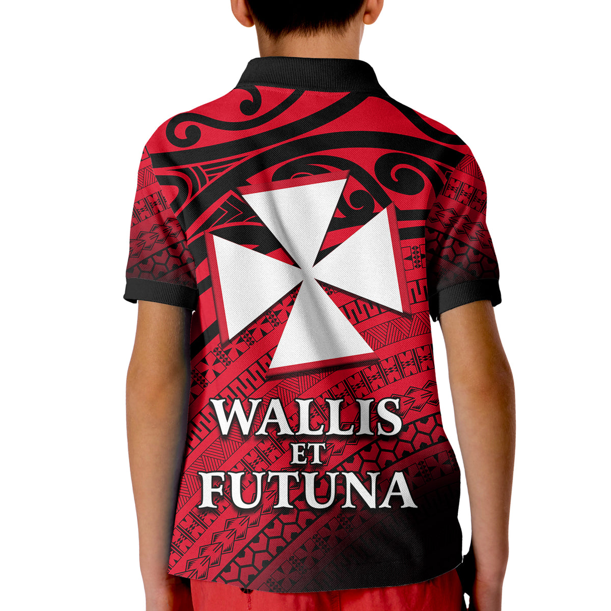 Uvea Chiefdom Wallis et Futuna Polo Shirt KID Polynesian Pattern and Flag LT13 - Polynesian Pride