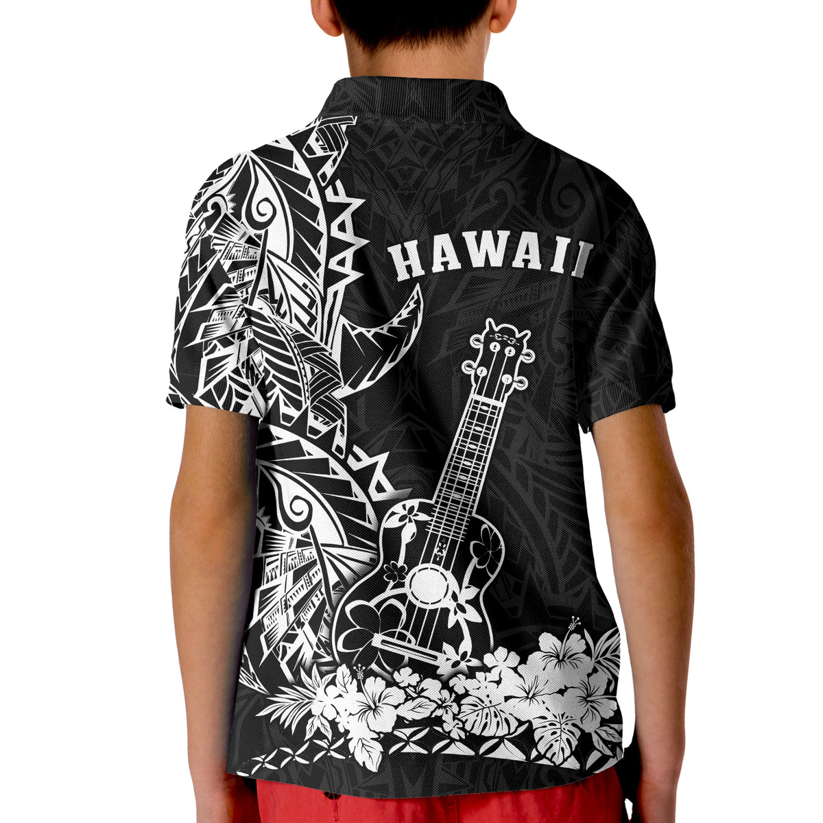 Hawaii Polynesian Polo Shirt KID White Ukulele LT13 - Polynesian Pride