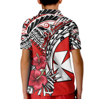 Wallis et Futuna Polo Shirt KID Polynesian Pattern and Hibiscus Flowers Version Red LT13 - Polynesian Pride