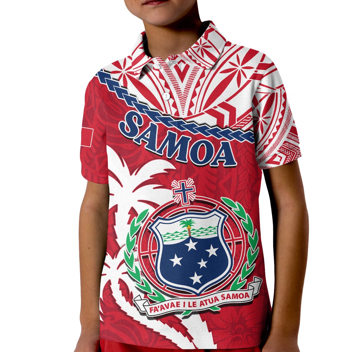 (Custom Personalised) Samoa Polo Shirt KID Samoan Coat Of Arms With Coconut Red Style LT14 - Polynesian Pride
