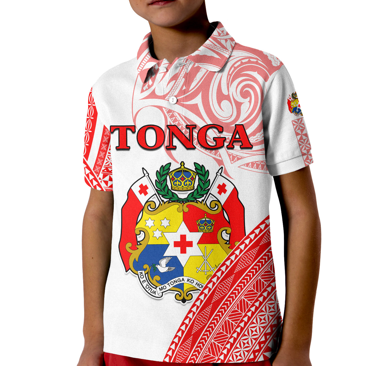 Tonga Polo Shirt KID Tongan Pattern Blithesome LT13 Unisex Red - Polynesian Pride