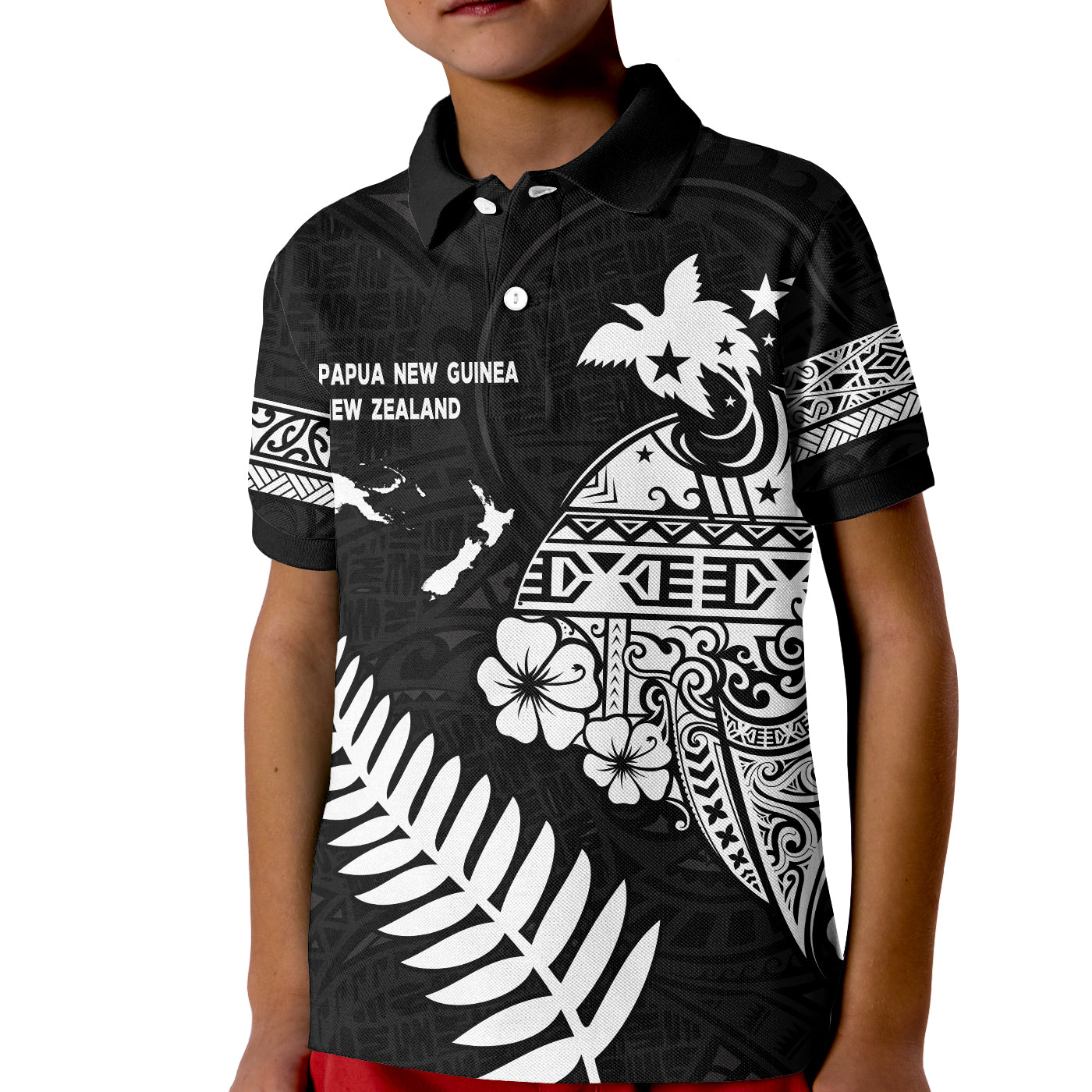 Papua New Guinea and New Zealand Polo Shirt KID Maori Polynesian LT13 Unisex Black - Polynesian Pride