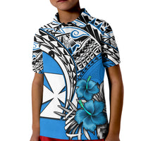 Wallis et Futuna Polo Shirt KID Polynesian Pattern and Hibiscus Flowers Version Blue LT13 Unisex Blue - Polynesian Pride
