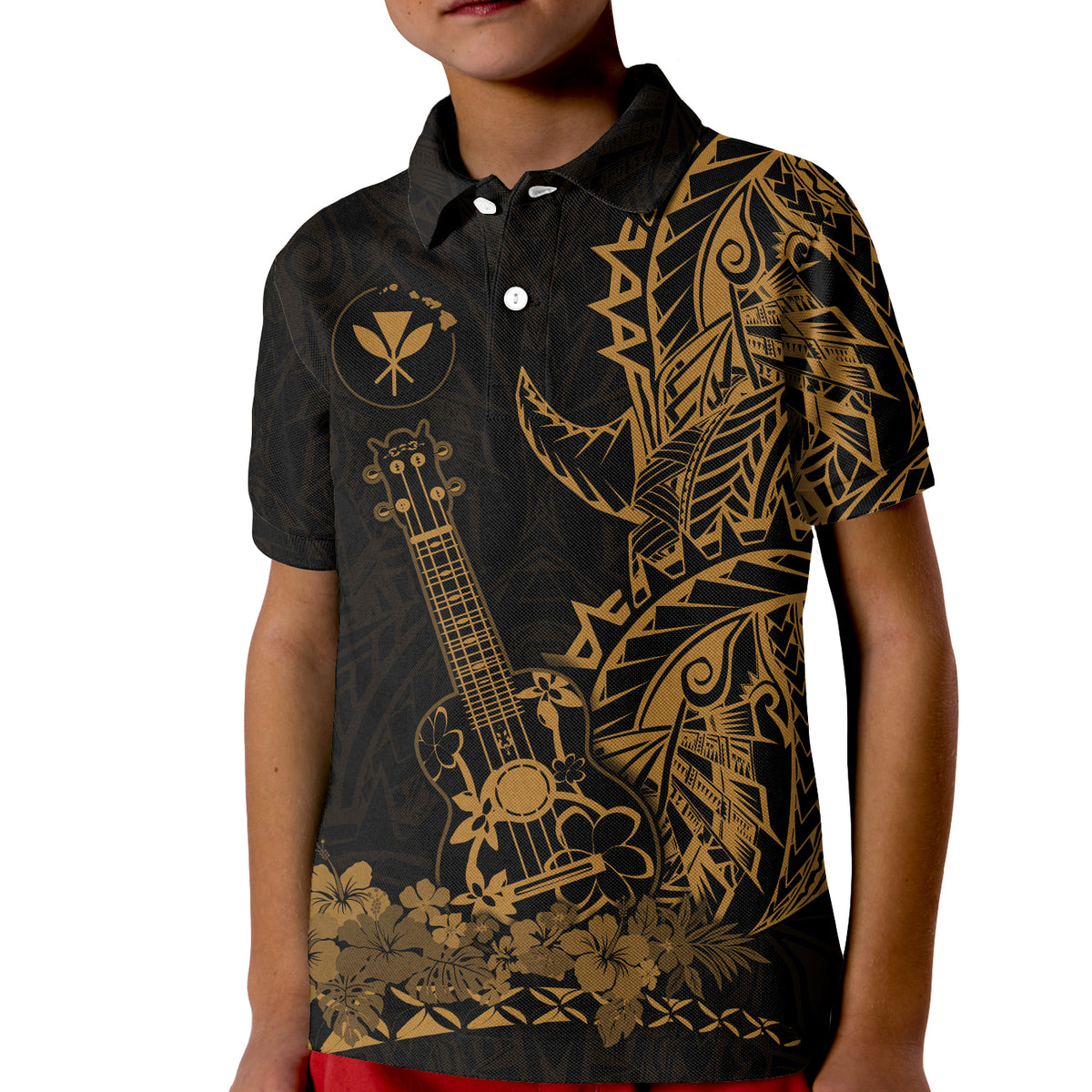 (Custom Personalised) Hawaii Polynesian Polo Shirt KID Ukulele Gold LT13 - Polynesian Pride