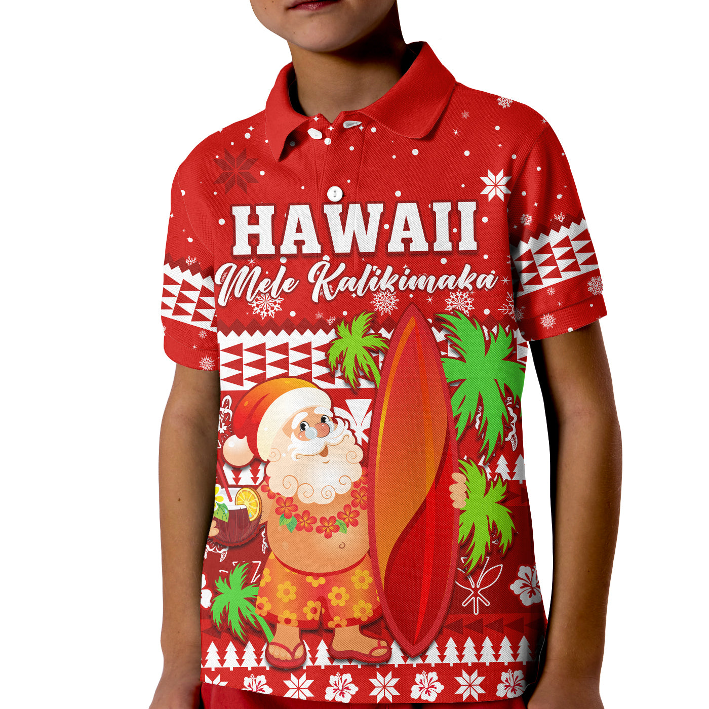 Mele Kalikimaka Polo Shirt KID Santa Claus Hawaii Christmas LT13 Unisex Red - Polynesian Pride