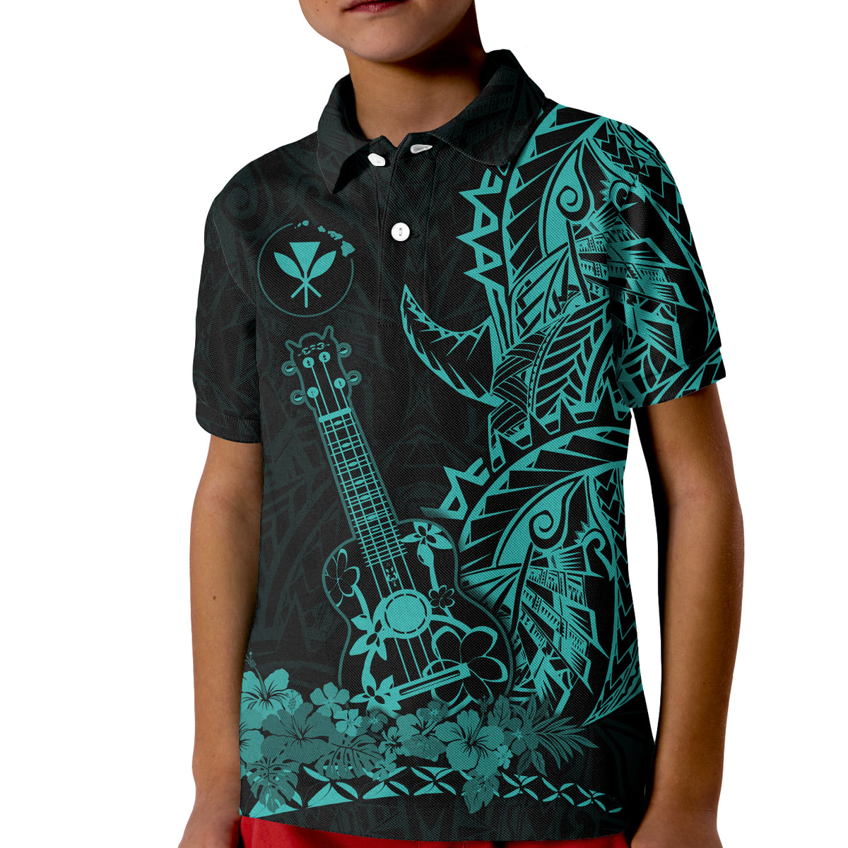 (Custom Personalised) Hawaii Polynesian Polo Shirt KID Ukulele Turquoise LT13 - Polynesian Pride