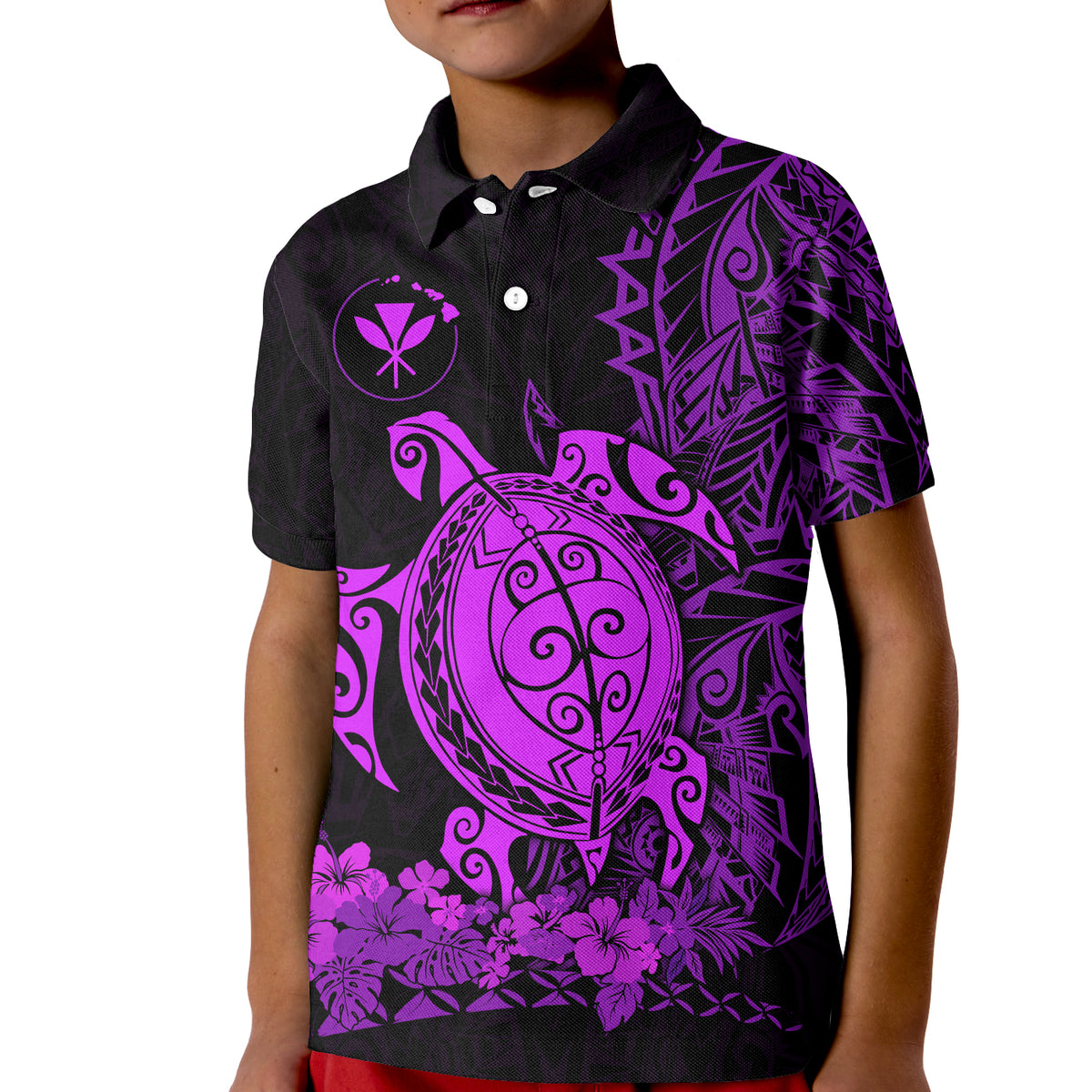 Hawaii Polynesian Polo Shirt KID Purple Sea Turtles Hawaiian LT13 Unisex Purple - Polynesian Pride