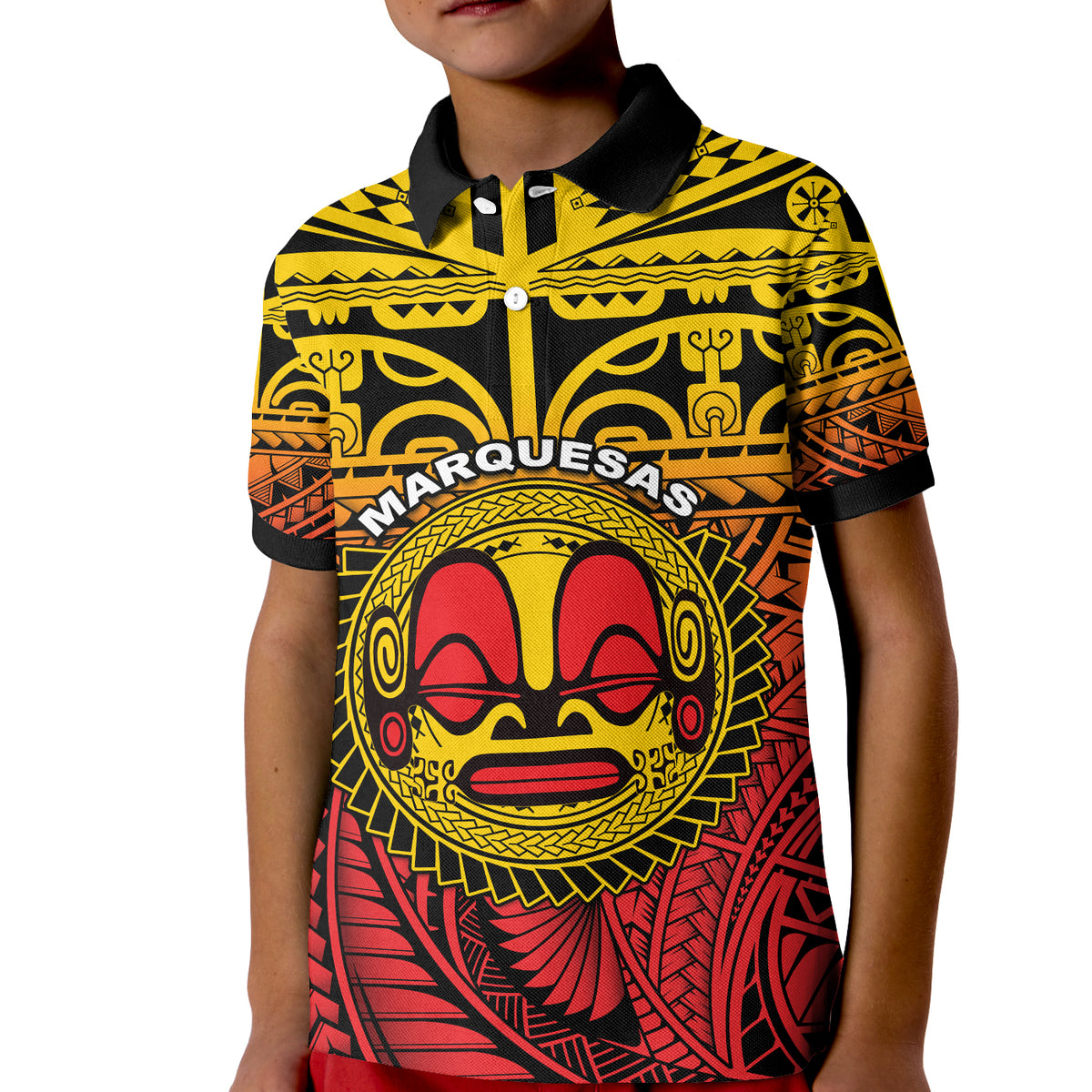 (Custom Personalised) Marquesas Islands Polo Shirt KID Mata Tiki Polynesian Pattern LT13 - Polynesian Pride