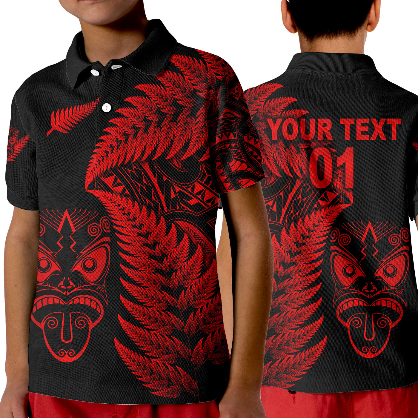 (Custom Personalised) New Zealand Haka Rugby Maori Polo Shirt KID Silver Fern Vibes - Red LT8 Unisex Red - Polynesian Pride