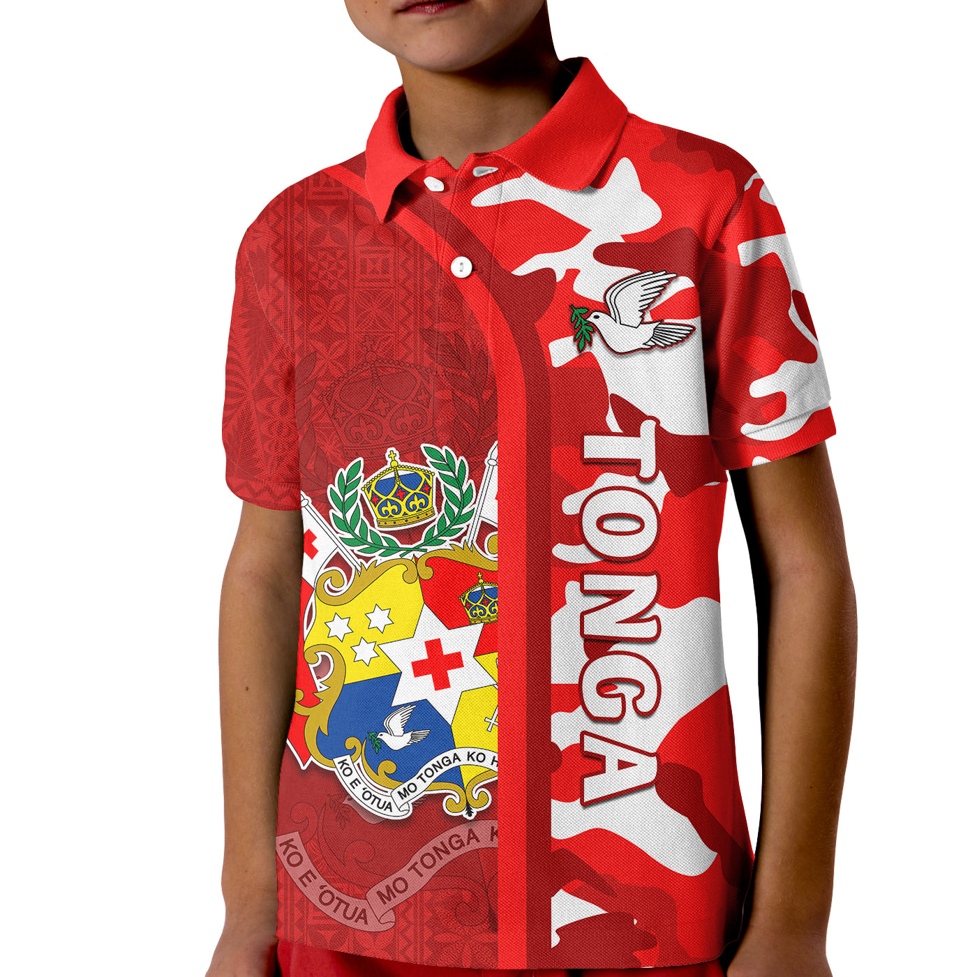 Tonga Unique Polo Shirt KID Camouflage with Tongan Pattern LT13 Unisex Red - Polynesian Pride