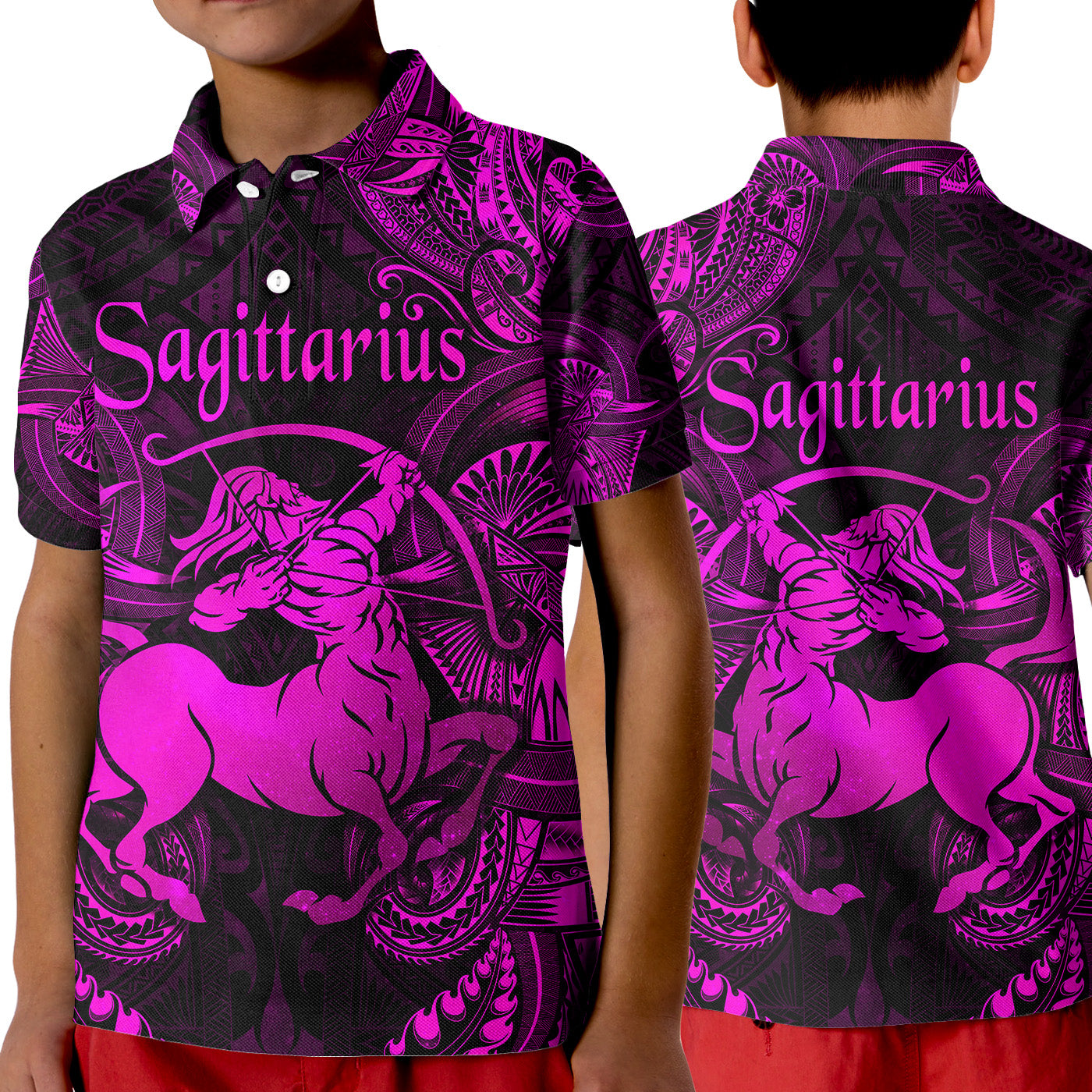Sagittarius Zodiac Polynesian Polo Shirt KID Unique Style - Pink LT8 Unisex Pink - Polynesian Pride