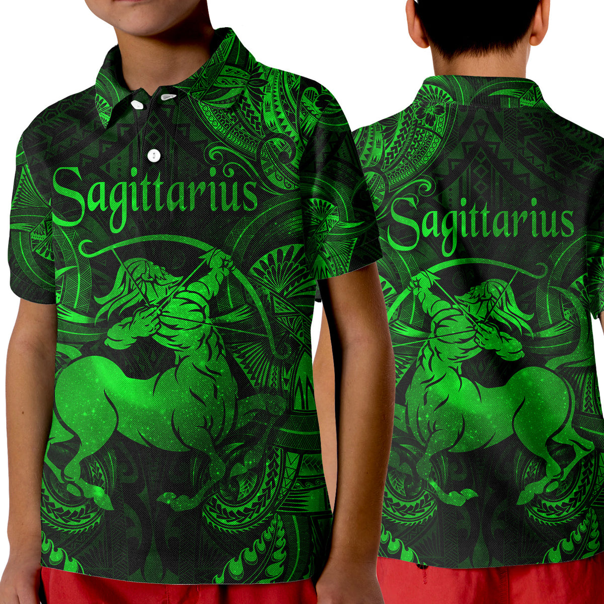 Sagittarius Zodiac Polynesian Polo Shirt KID Unique Style - Green LT8 Unisex Green - Polynesian Pride