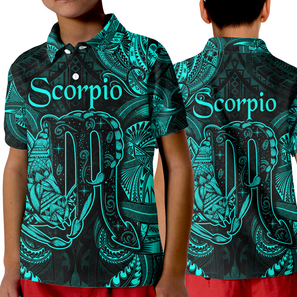 Scorpio Zodiac Polynesian Polo Shirt KID Unique Style - Turquoise LT8 Unisex Turquoise - Polynesian Pride