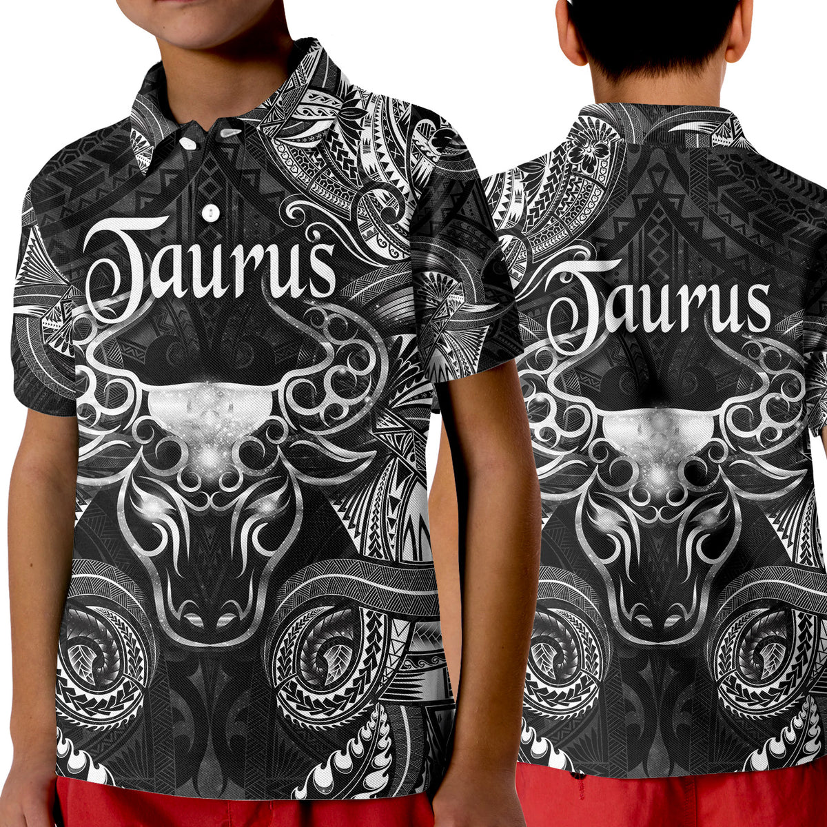 Taurus Zodiac Polynesian Polo Shirt KID Unique Style - Black LT8 Unisex Black - Polynesian Pride