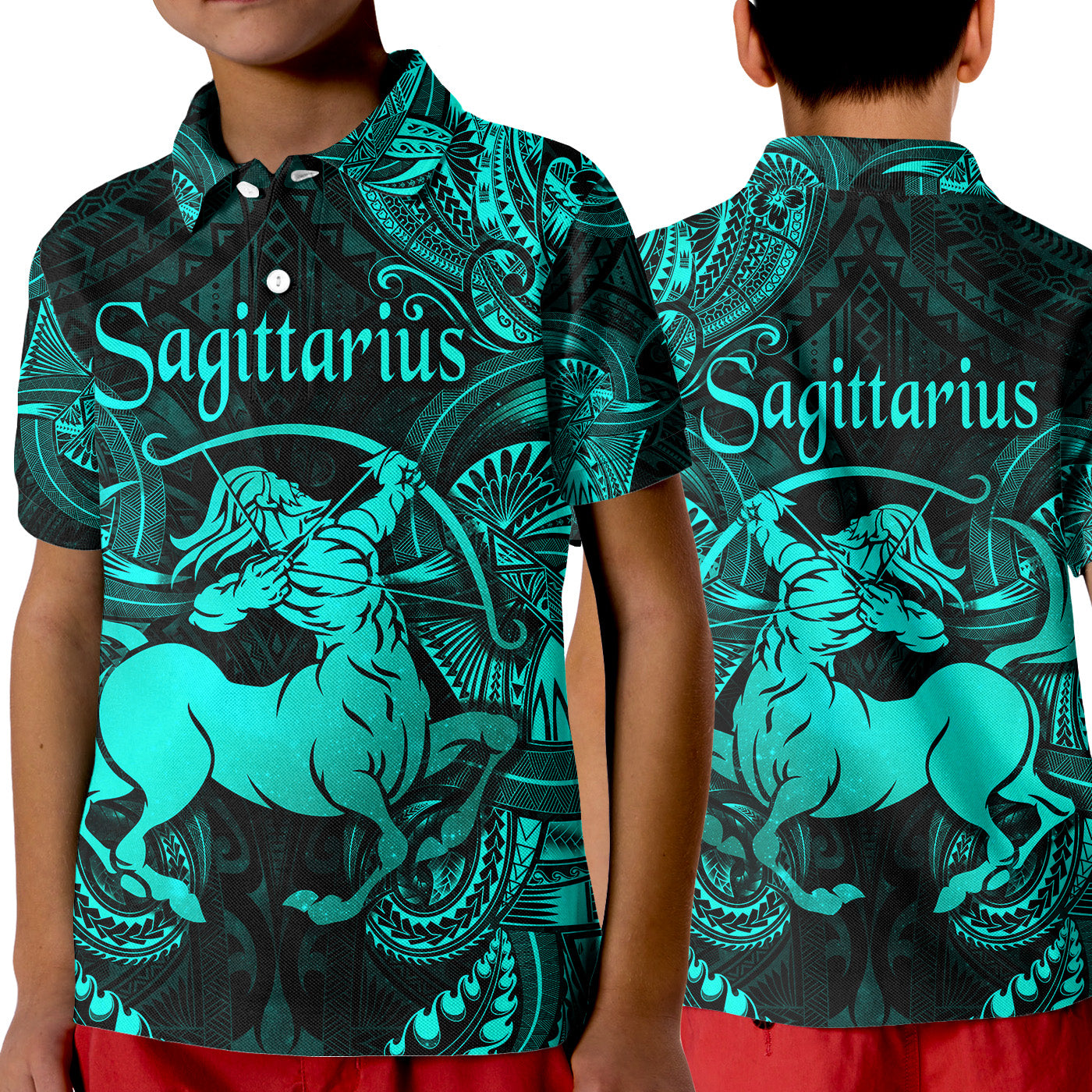 Sagittarius Zodiac Polynesian Polo Shirt KID Unique Style - Turquoise LT8 Unisex Turquoise - Polynesian Pride