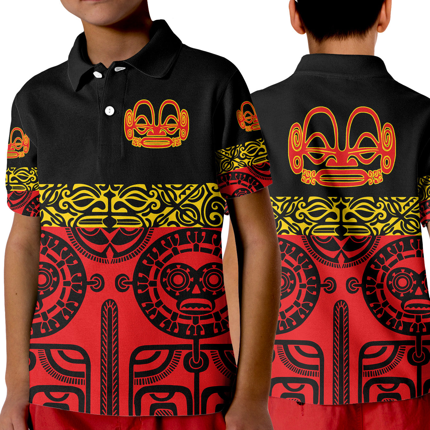 Marquesas Islands Polo Shirt KID Marquesan Tattoo Special Style - Red LT8 Unisex Red - Polynesian Pride