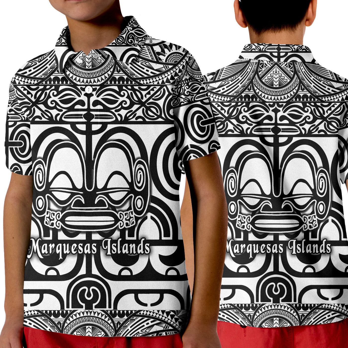 Marquesas Islands Polo Shirt KID Marquesan Tattoo Simple Style - Black LT8 Unisex Black - Polynesian Pride