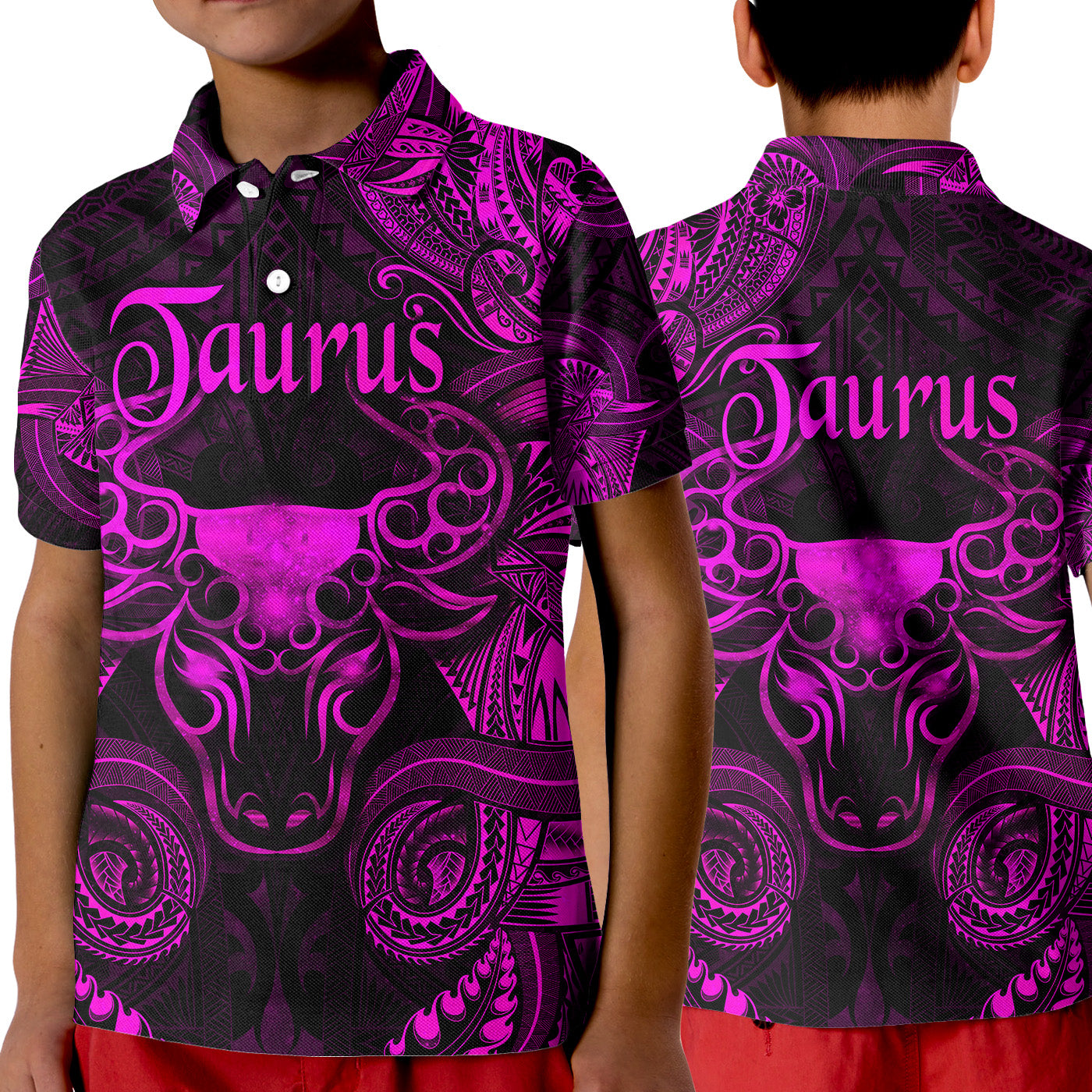 Taurus Zodiac Polynesian Polo Shirt KID Unique Style - Pink LT8 Unisex Pink - Polynesian Pride