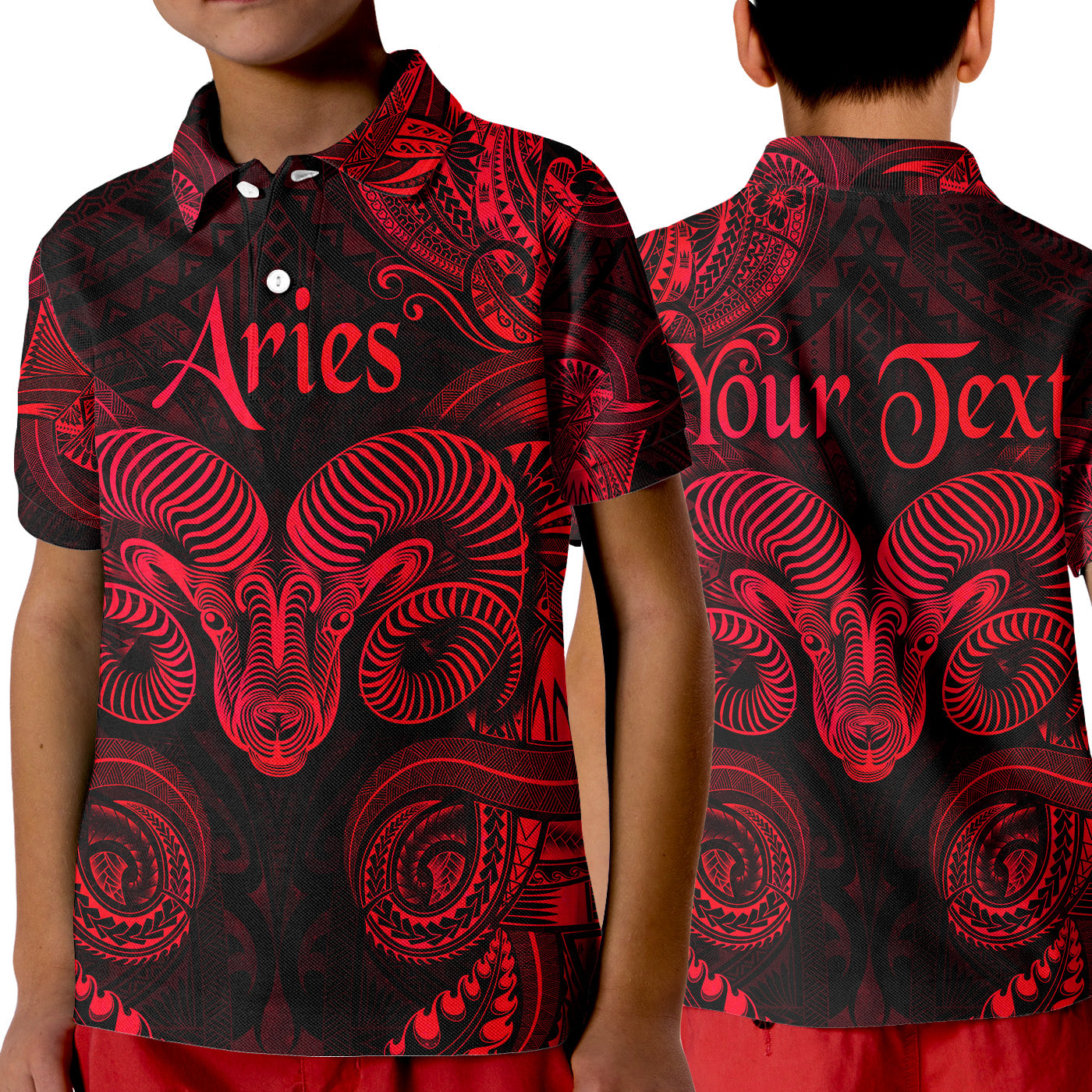 (Custom Personalised) Aries Zodiac Polynesian Polo Shirt KID Unique Style - Red LT8 Unisex Red - Polynesian Pride