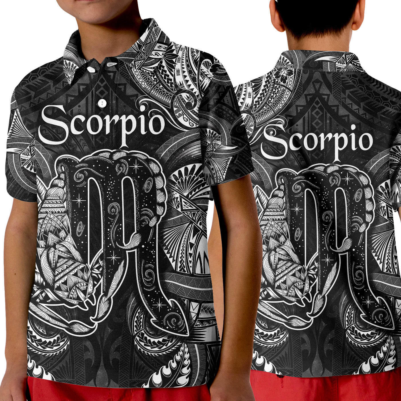 Scorpio Zodiac Polynesian Polo Shirt KID Unique Style - Black LT8 Unisex Black - Polynesian Pride