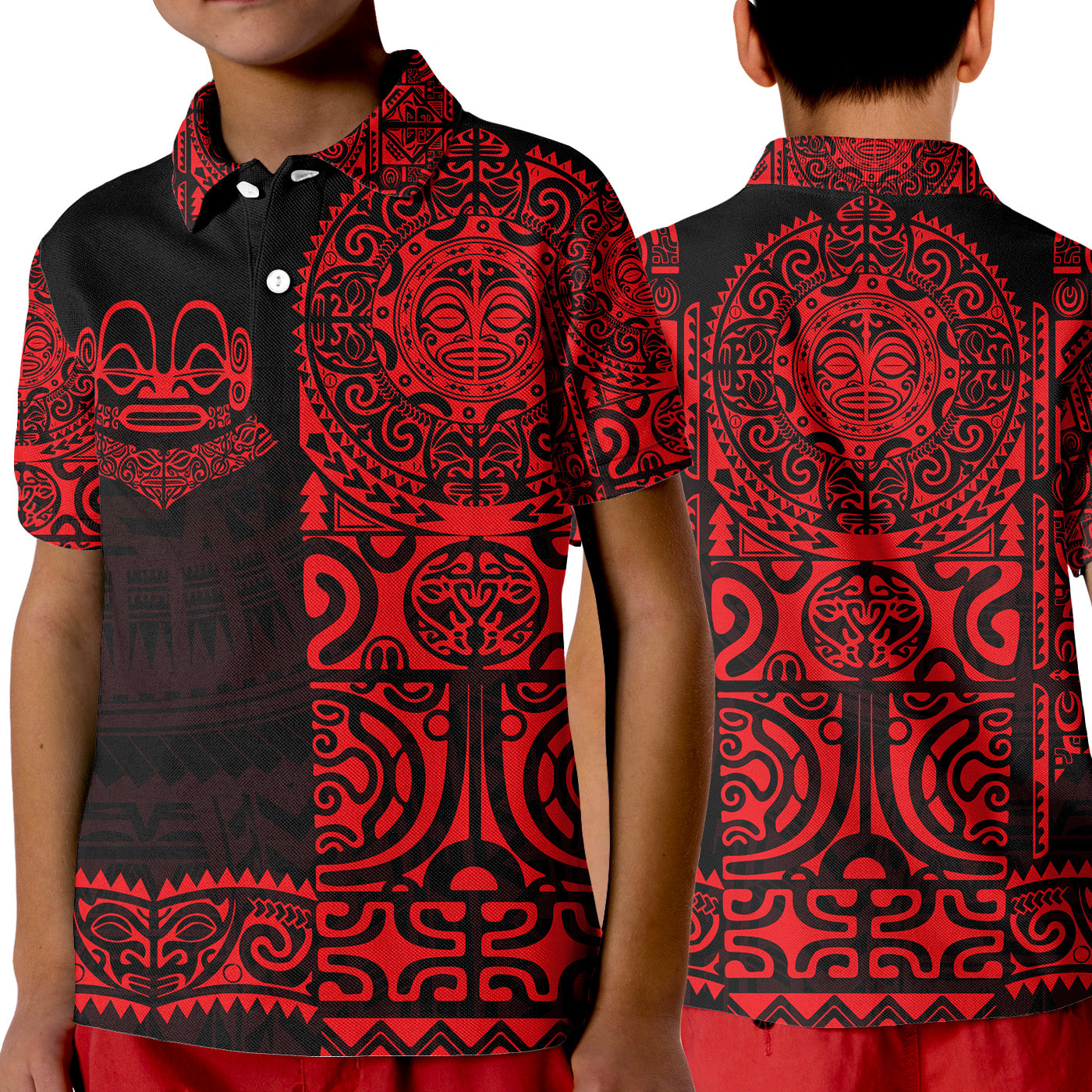 Marquesas Islands Polo Shirt KID Marquesan Tattoo Unique Style - Red LT8 Unisex Red - Polynesian Pride