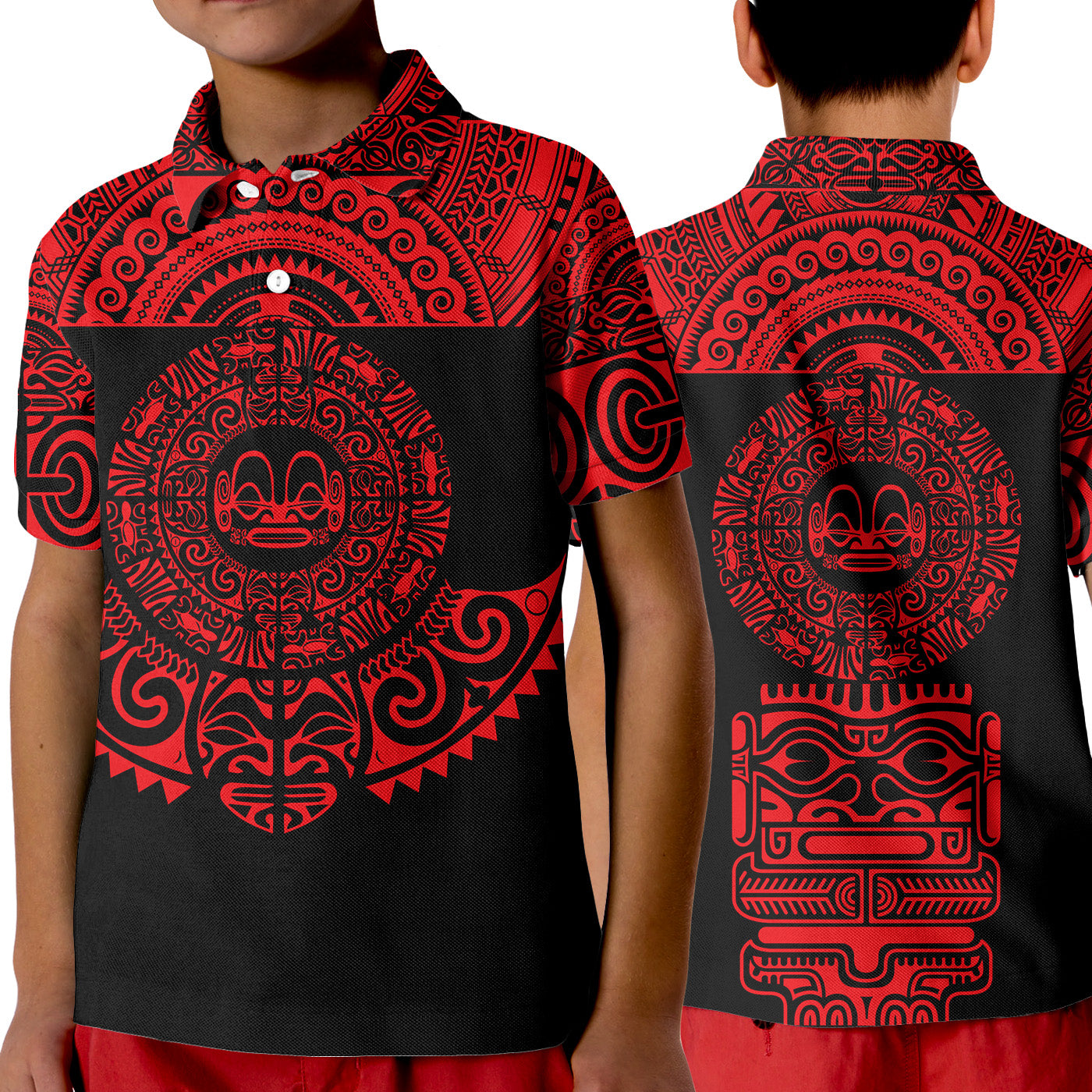 Marquesas Islands Polo Shirt KID Marquesan Tattoo Simplified Version - Red LT8 Unisex Red - Polynesian Pride