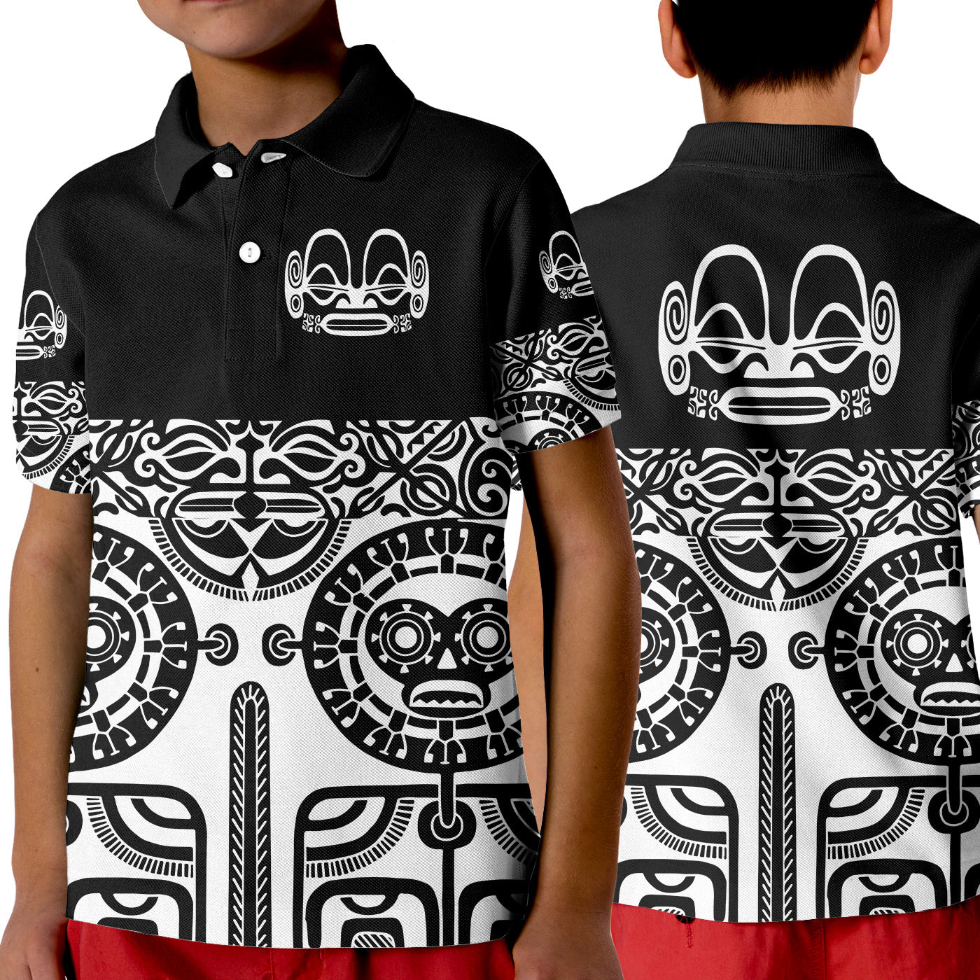 Marquesas Islands Polo Shirt KID Marquesan Tattoo Special Style - Black LT8 Unisex Black - Polynesian Pride