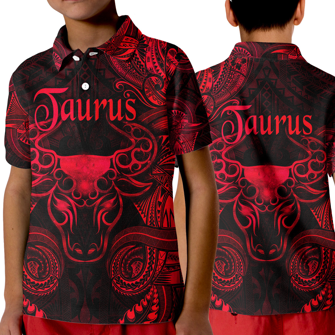 Taurus Zodiac Polynesian Polo Shirt KID Unique Style - Red LT8 Unisex Red - Polynesian Pride