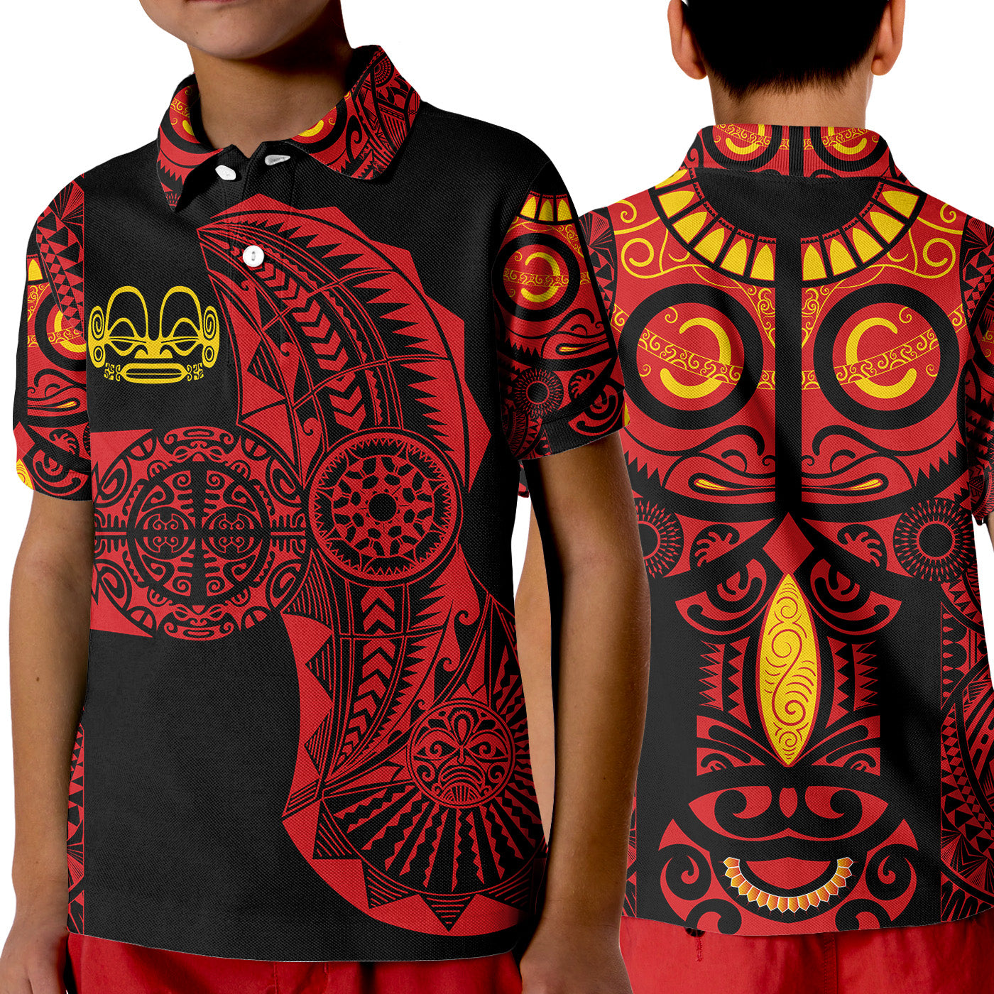 Marquesas Islands Polo Shirt KID Marquesan Tattoo Original Style - Red LT8 Unisex Red - Polynesian Pride