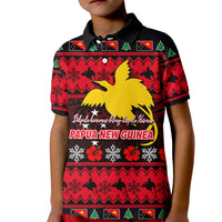 Papua New Guinea Christmas Polo Shirt KID LT6 Unisex Red - Polynesian Pride