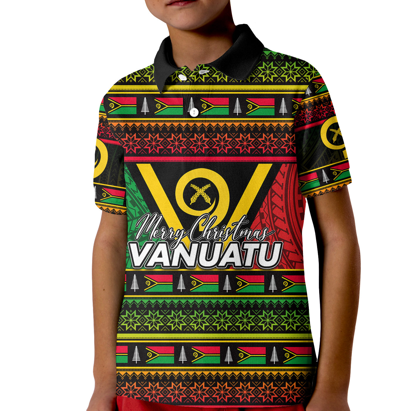 Vanuatu Polo Shirt KID Christmas LT6 Unisex Red - Polynesian Pride