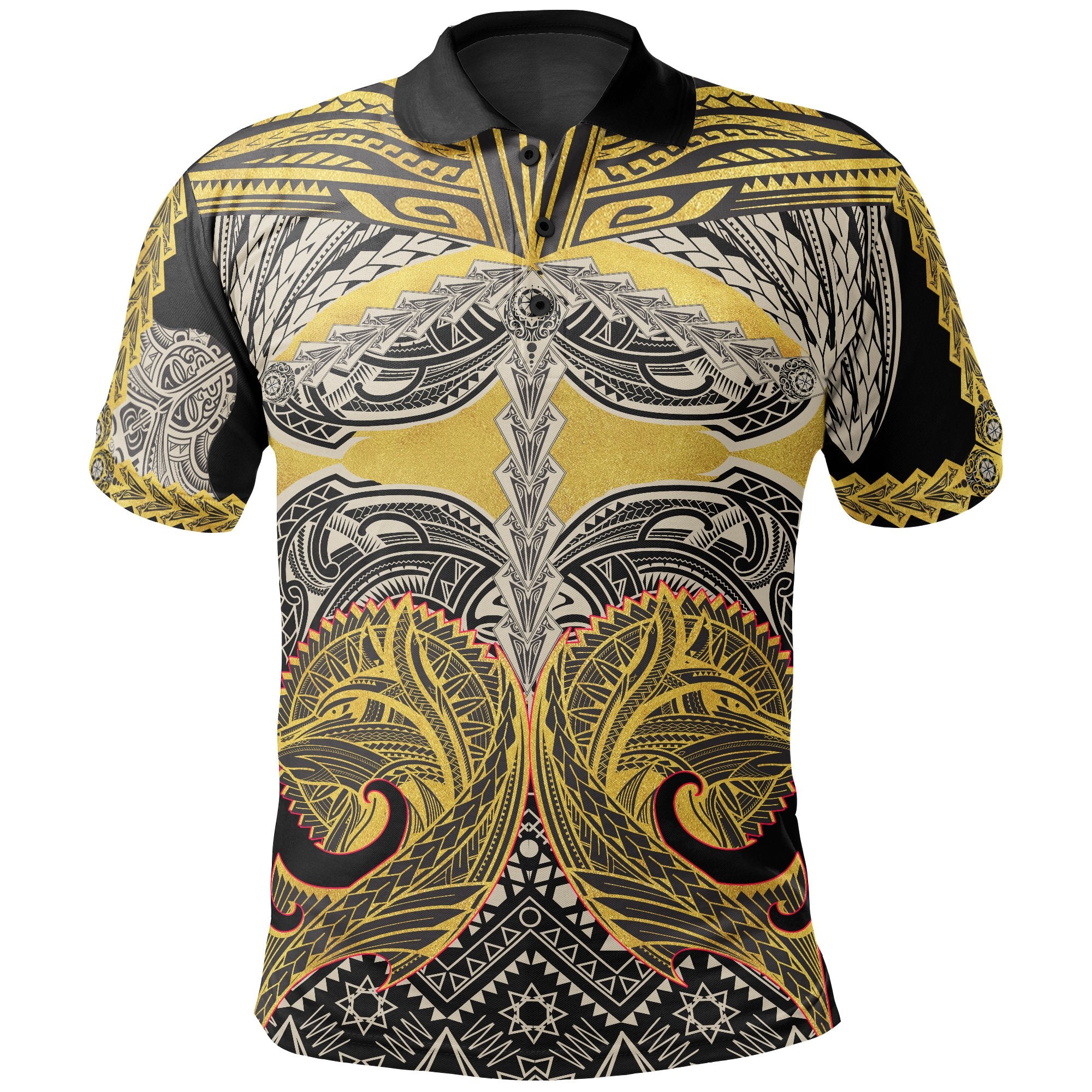 Polo Shirt Polynesian Maori Tattoo Wolf Unisex GOLD - Polynesian Pride